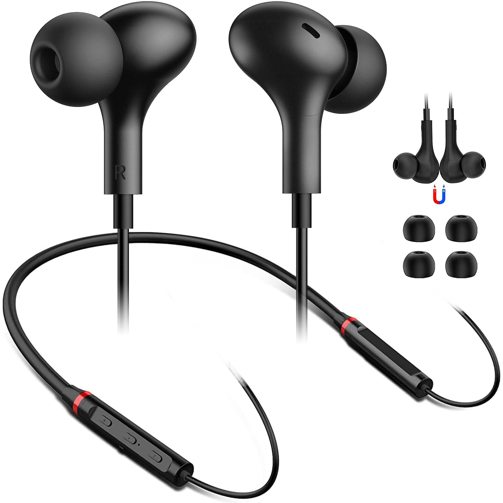 Bluetooth Neckband Headphones with Noise Cancelling - Wireless Magnetic Earbuds for Samsung Galaxy S24/S23/S22/S21/Note, iPhone 16/15/14/13 Pro Max, Pixel 8/7/6A - Stereo Sound & Built-in Mic for Workouts, Commuting & Travel