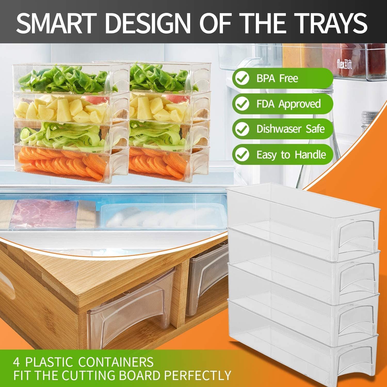 Premium Large Bamboo Cutting Board Set with 4 Airtight Containers & Mobile Holder - Eco-Friendly Kitchen Organizer for Meal Prep, Cooking & Entertaining