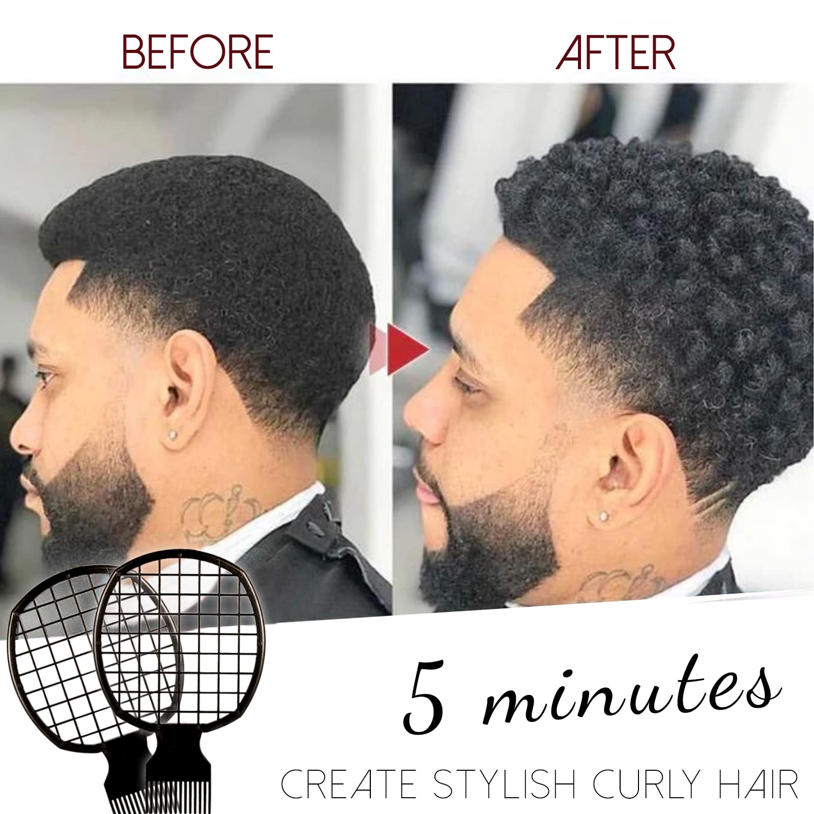 2Pcs Twist Combs for Natural Curls - Upgraded Hair Brush for Men & Women, Better Than Sponge (Black) | Perfect for Styling, Detangling & Defining Curly Hair