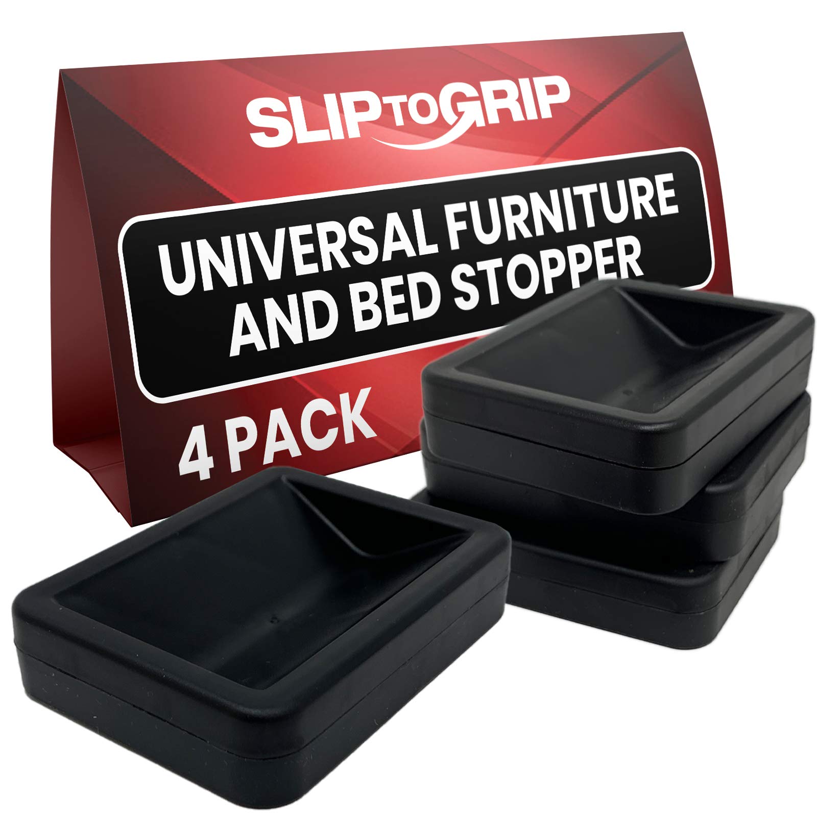 SlipToGrip Non-Slip Bed and Furniture Wheel Stoppers - 4 Pack Black Heavy Duty Anti-Slide Pads for Bed Frames, Sofas, Chairs & Rolling Furniture - Perfect for Hardwood Floors & Carpet Protection