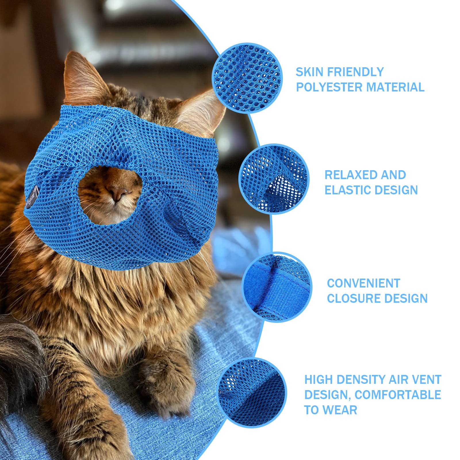 iplusmile Breathable Cat Muzzle - Soft Fabric Headgear for Biting & Scratching Prevention, Adjustable Kitten & Dog Muzzle Tool for Grooming, Vet Visits & Nail Trimming - Durable Polyester Pet Safety Gear