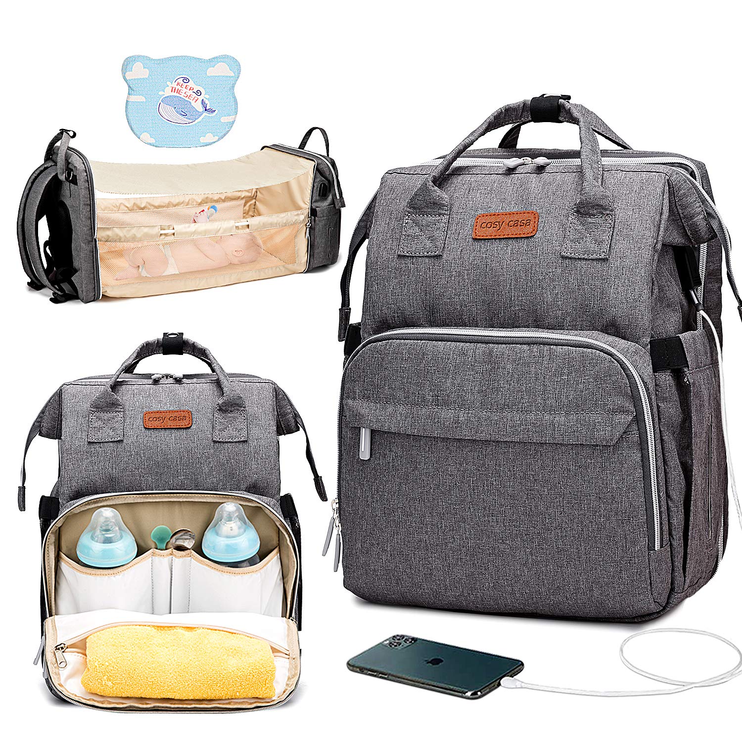 GearKing Baby Diaper Backpack with Changing Station - 3-in-1 Multifunctional Travel Bag for Parents, Large Capacity Nappy Backpack with Bassinet & Stroller Mat | Perfect for Daycare, Travel & On-the-Go Parenting