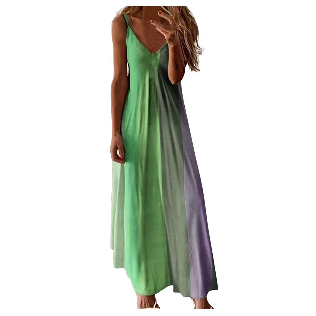 COOKI Women's Casual Sleeveless V-Neck Tie-Dye Maxi Dress - Plus Size Boho Long Dress for Summer Beach, Vacations & Outdoor Parties | Flowy Loose Fit