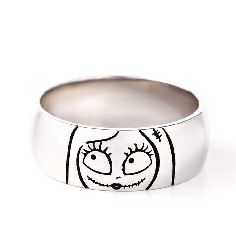 Jeulia Jack Skellington & Sally Halloween Couple Rings - 925 Sterling Silver Matching Band Set for Women & Men | Gothic Promise Rings, Anniversary Jewelry Gift for Him & Her with Velvet Box | Perfect for Halloween Costumes, Cosplay, and Couple Fashion Accessories