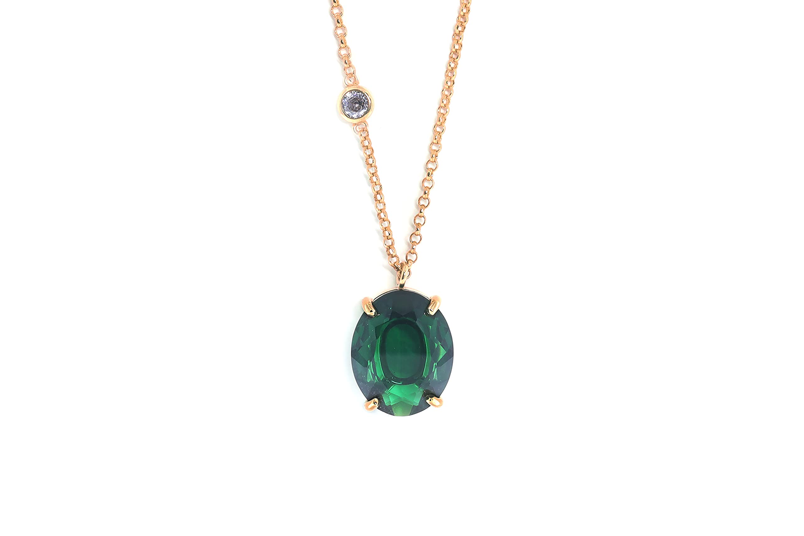Long Gold Oval Emerald Gemstone Necklace - 14K Gold Filled Pendant with Cubic Zirconia - May Birthstone Jewelry for Women - Elegant Birthday Gift for Her | Perfect for Weddings, Anniversaries & Special Occasions