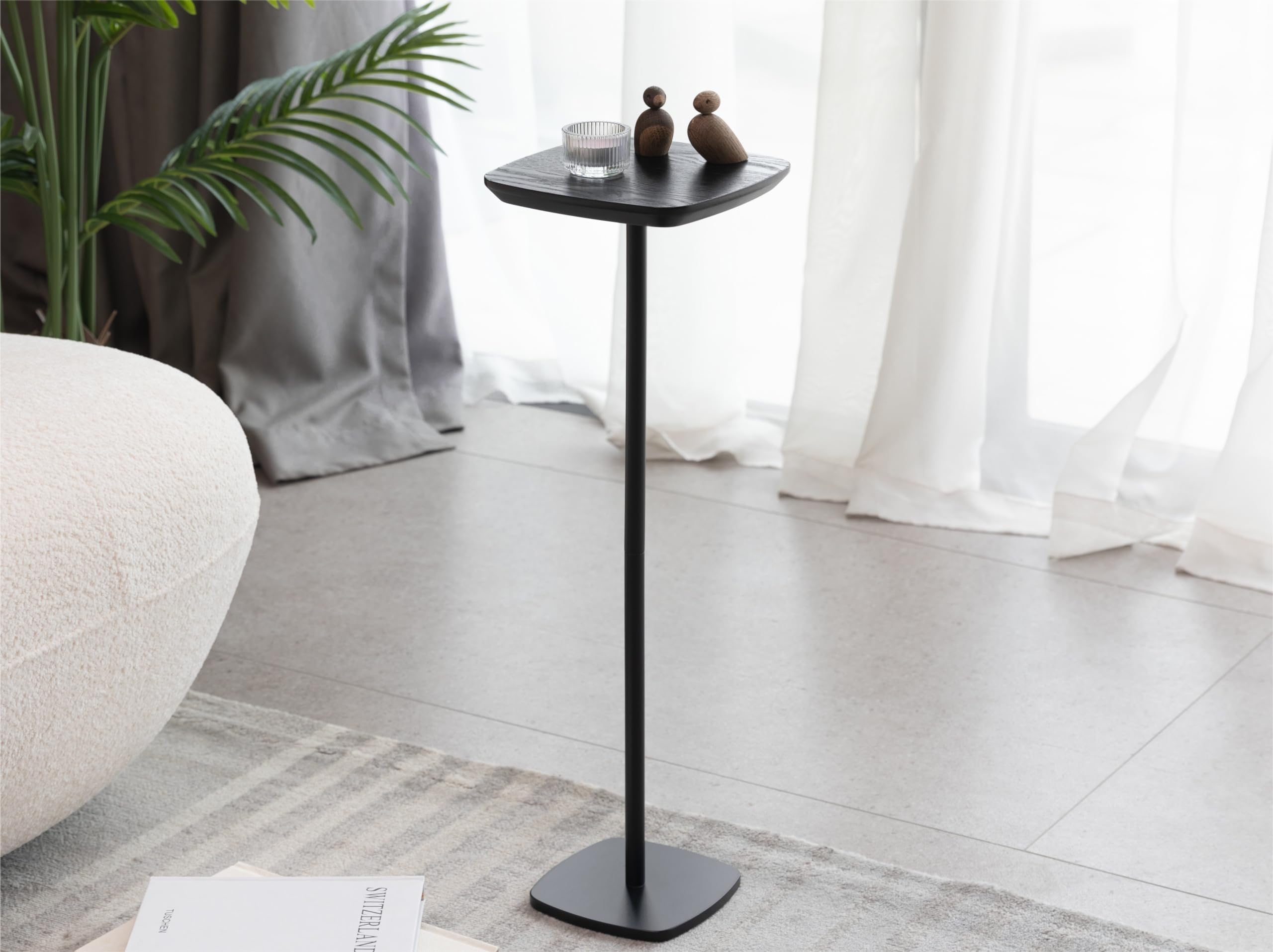 Small Square Wooden Pedestal Drink Table - Durable Martini Cocktail Side Table with Weighted Base - Accent End Table for Living Room, Bedroom, Office & Small Spaces (Black) - Perfect for Holding Drinks, Books & Decor in Compact Areas