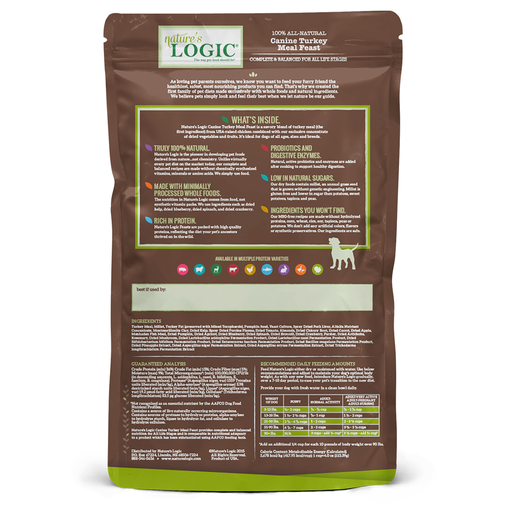 Nature's Logic Original Grains Turkey Meal Feast Dry Dog Food - High Protein Grain-Inclusive Kibble for Adult Dogs - Perfect for Daily Meals & Active Lifestyles