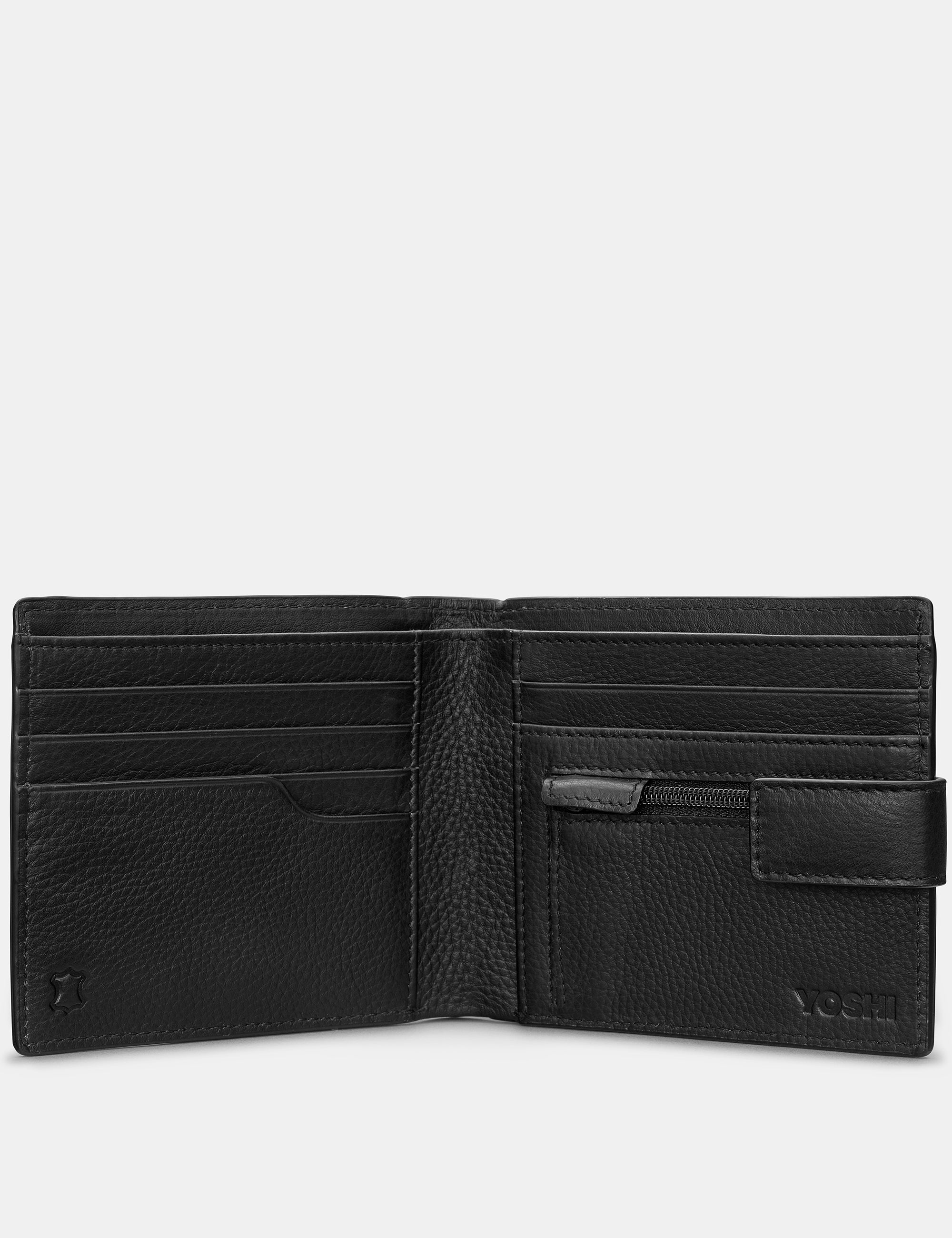 Premium Two-Fold Black Leather Wallet with Tab - Slim & Stylish RFID Blocking Bifold Wallet for Men - Perfect for Everyday Use, Travel & Business