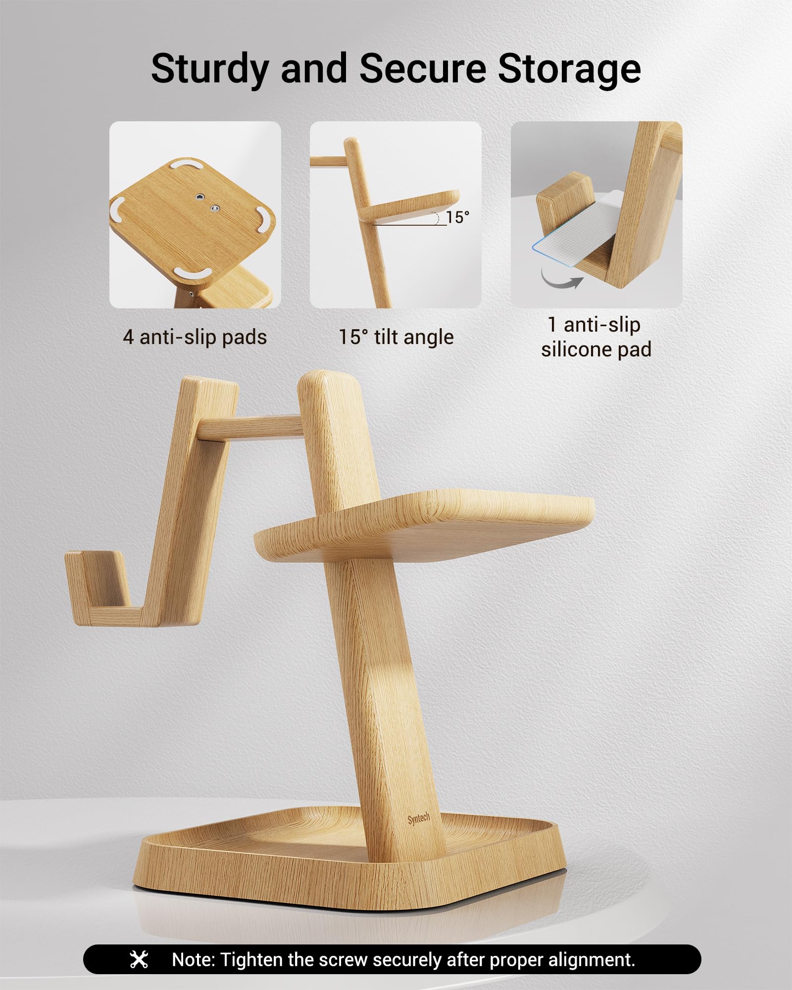 Syntech Universal Wooden VR Stand for Meta Quest 3/2/Vision Pro/Pico 4 - Headset Holder with Storage Base for VR Accessories & Elite Strap | Perfect Gaming Setup for Living Room, Bedroom & VR Gaming Stations