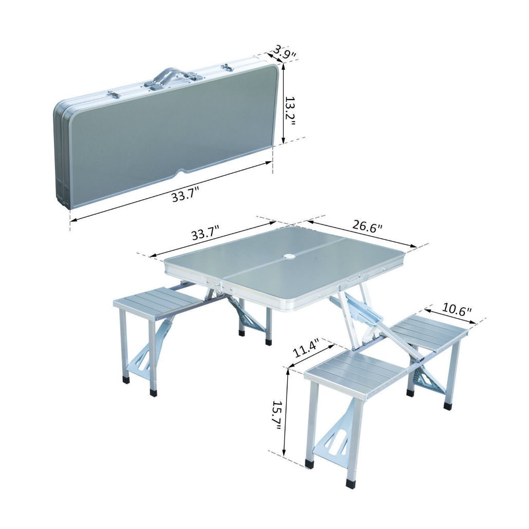 Portable Folding Aluminum Picnic Table with 4 Chairs - Lightweight Outdoor Dining Set for Camping, Backyard, Beach & Tailgating - Includes Carrying Case