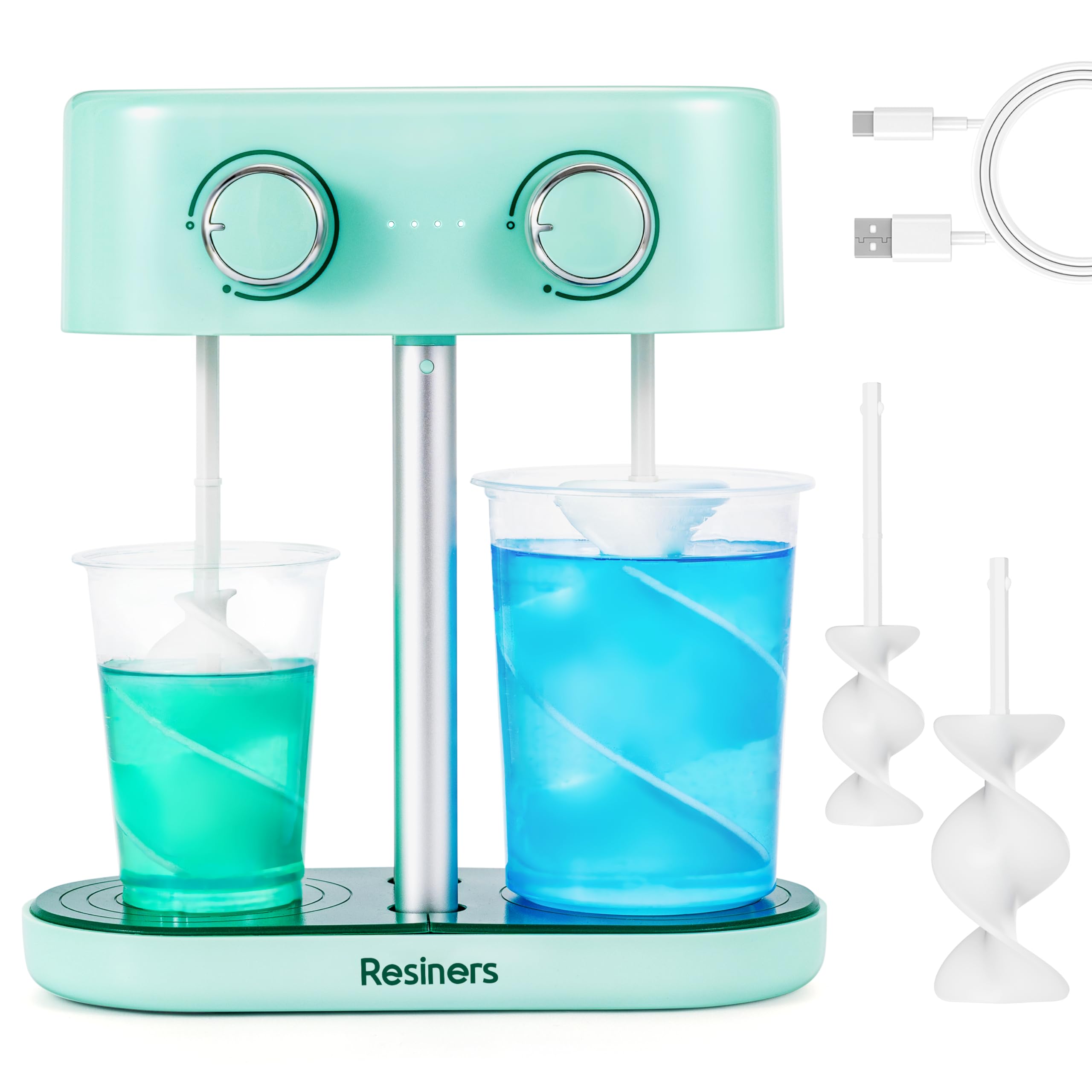 Dual-Head Rechargeable Epoxy Resin Mixer - Stepless Speed Control & Bubble-Free Mixing for Resin, Silicone, Paint, Soap Making - Perfect for DIY Crafts, Jewelry Making, and Art Projects (Patented)