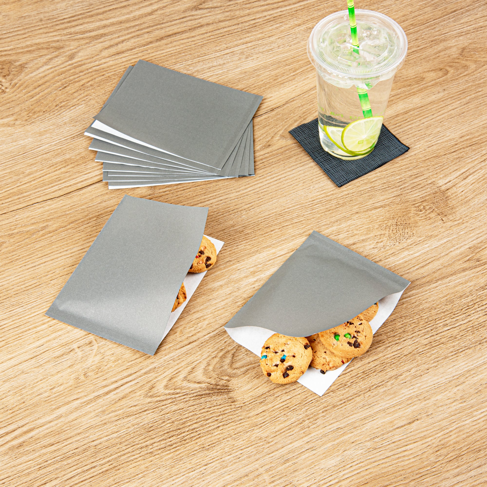 Greaseproof Small Double Open Paper Bags - 6 1/4 x 4 3/4 Inches - 100 Count Box (Ideal for Bakery, Takeout & Food Storage)