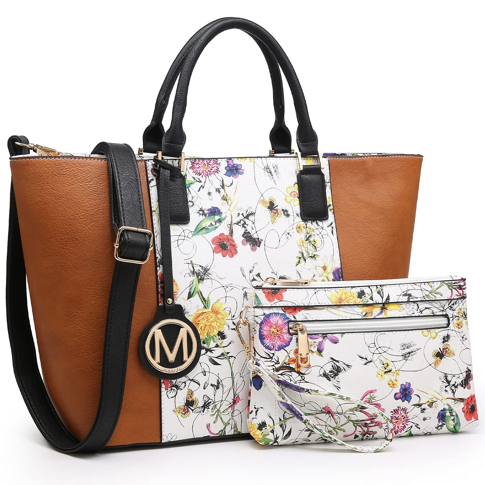 MKP Women's Two-Tone Large Tote Bag with Top Handle - Stylish Satchel Handbag & Purse Set of 2 Pieces for Work, Travel, and Everyday Use