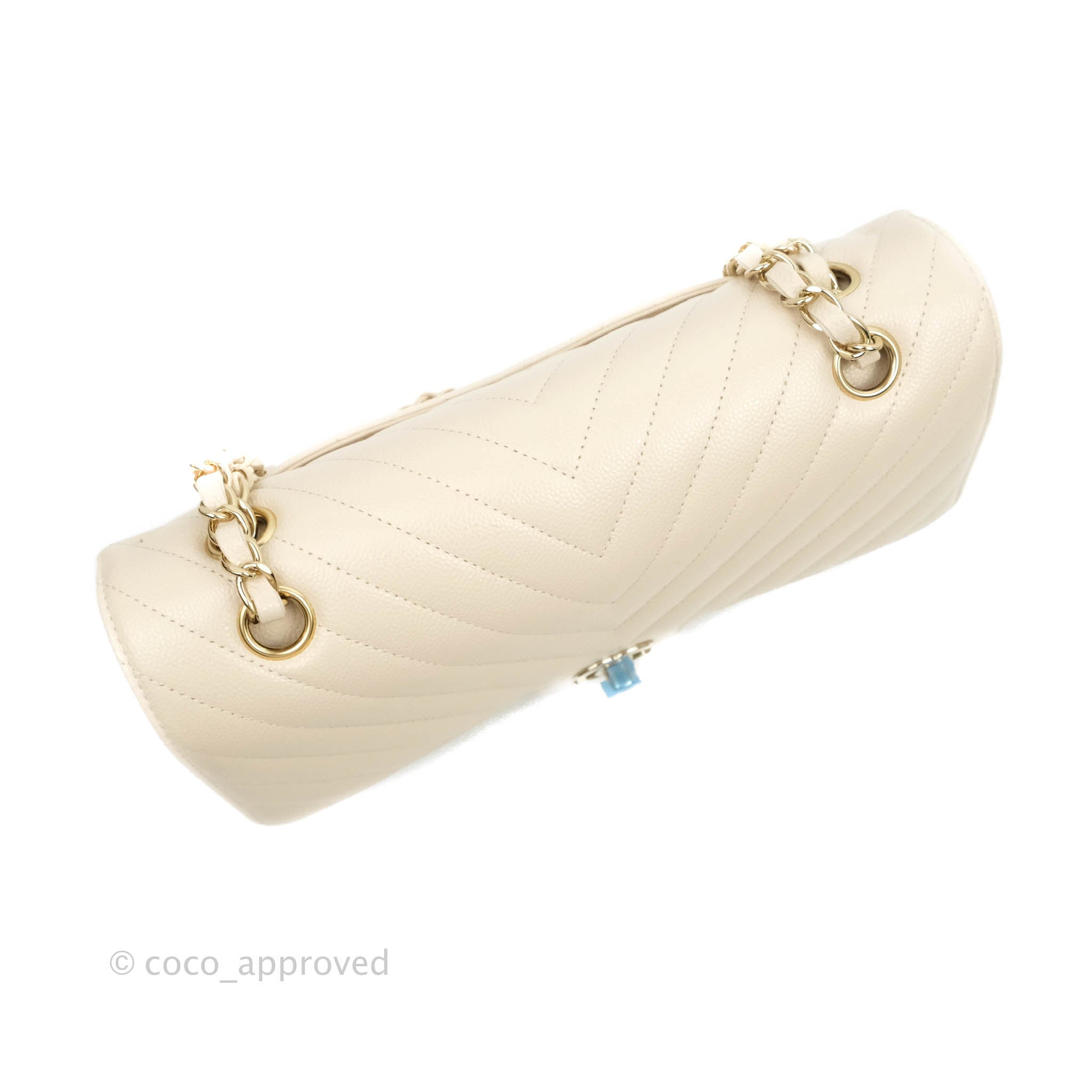 Chanel Classic Medium Double Flap Bag - Chevron Light Beige Caviar Leather with Gold Hardware (20B Collection) | Luxury Crossbody Purse for Women, Perfect for Date Nights & Special Occasions