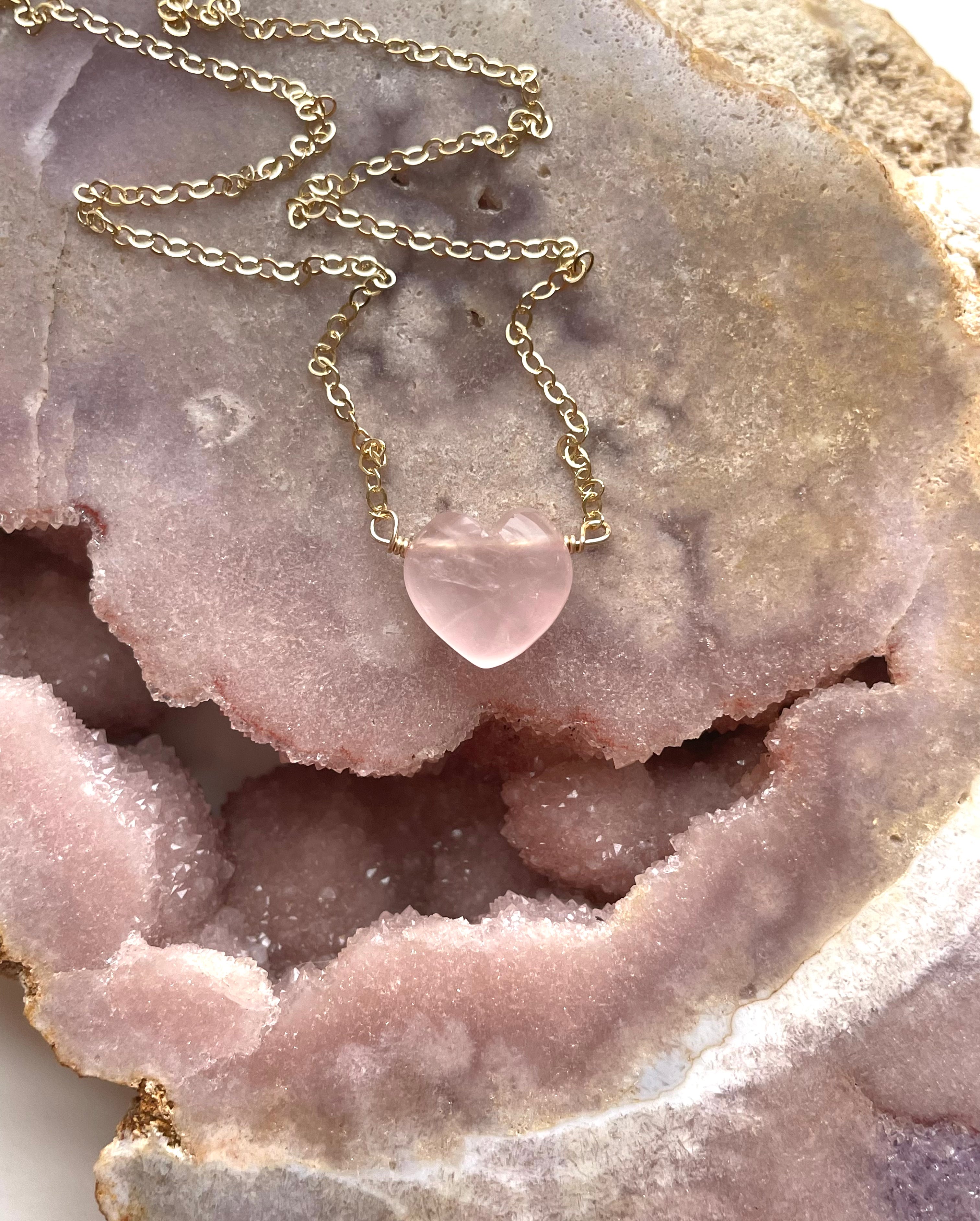 Rose Quartz Heart Necklace - Silver or Gold Filled Crystal Jewelry for Love & Healing | Perfect Gift for Valentine's Day, Anniversary & Self-Care