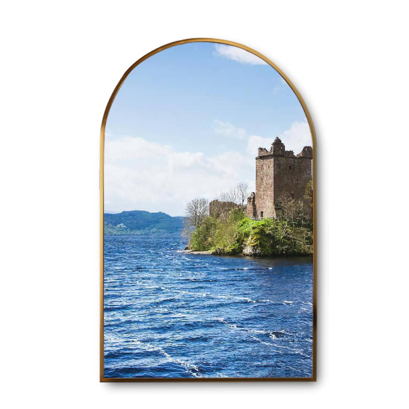 Golden Framed Canvas Wall Art - Arch Grand Tower of Urquhart Castle in Loch Ness Scotland - Modern Giclee Print Painting for Home Decor - Ready to Hang - Perfect for Living Room, Bedroom & Office Wall Art