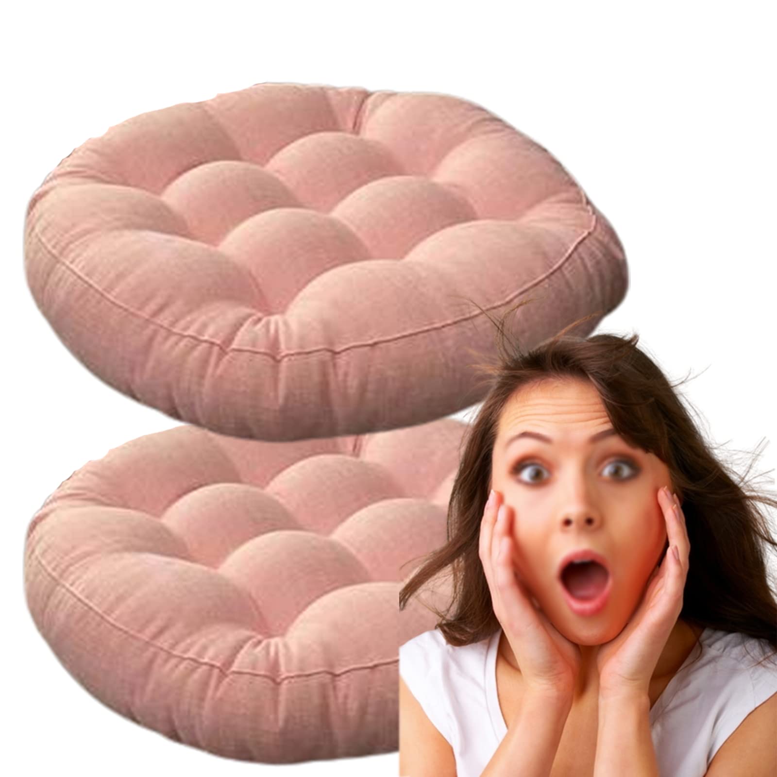 Round Floor Pillows Cushions Set of 2 - 17 Inch Soft Meditation Yoga Seat Pads for Indoor & Outdoor Use - Living Room, Balcony, Sofa, Garden Sitting - Pink (42cm)