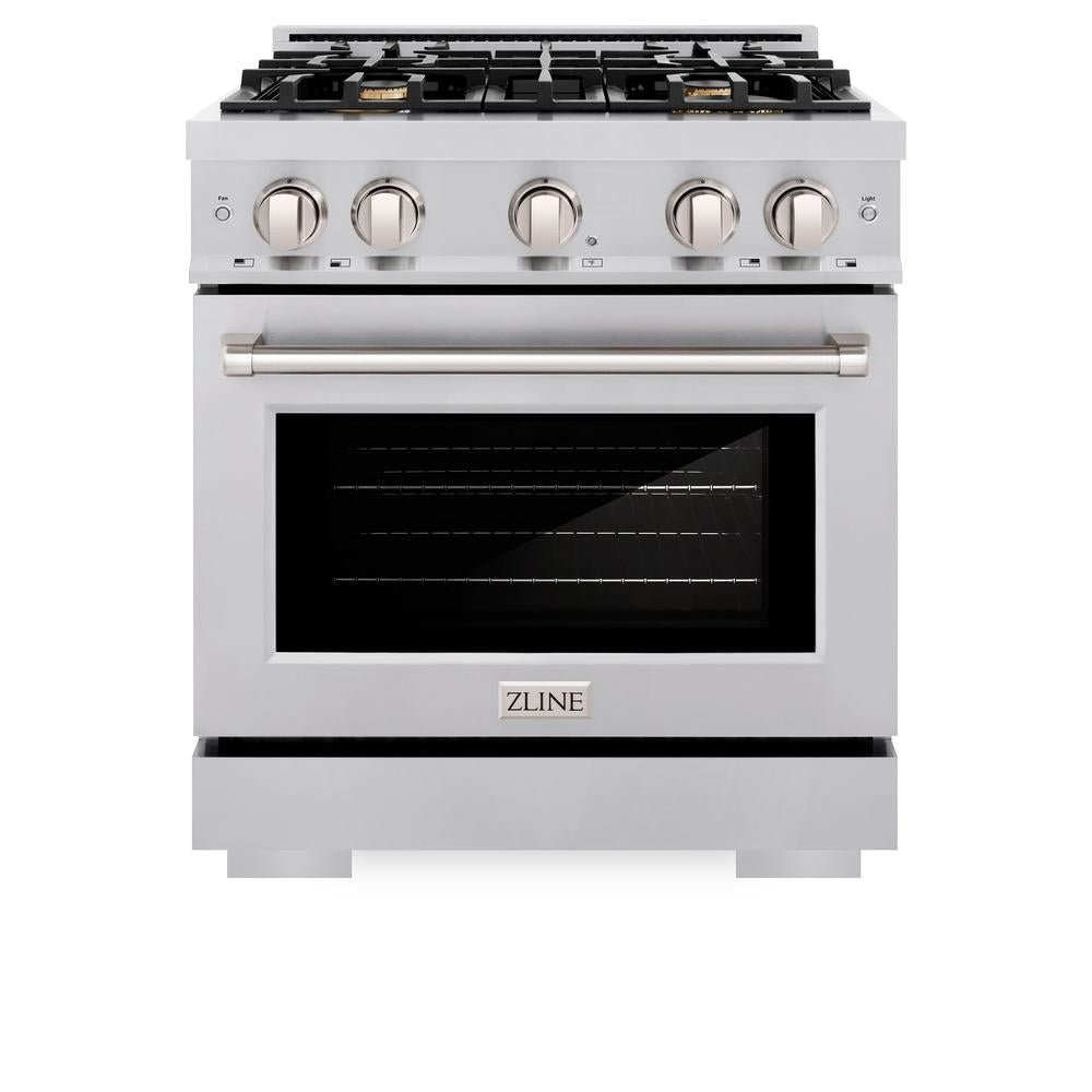 ZLINE 30-Inch 4.2 cu. ft. Stainless Steel Dual Fuel Range with Gas Cooktop & Electric Convection Oven - 4 Brass Burners (HDR BR 30) for Professional Home Cooking & Baking