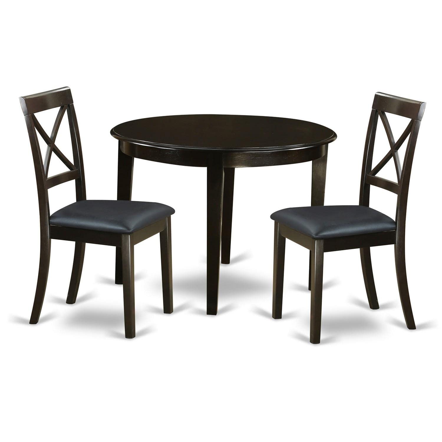 Modern 3-Piece Dining Table Set with Round Kitchen Table & 2 Faux Leather Chairs - 42x42 Inch Cappuccino - Perfect for Small Spaces, Breakfast Nooks & Contemporary Dining Rooms