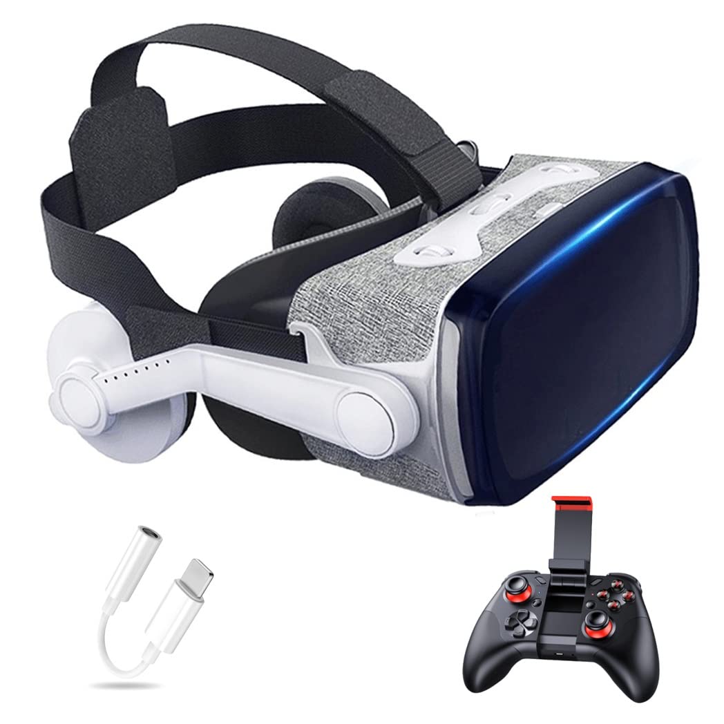 3D VR Headset with Bluetooth Controller - Compatible with iPhone 13 Pro Max/13 Pro/13/12/11, Samsung Galaxy S21, Huawei & Xiaomi Series - Immersive Virtual Reality Gaming & Movie Experience for Android Smartphones