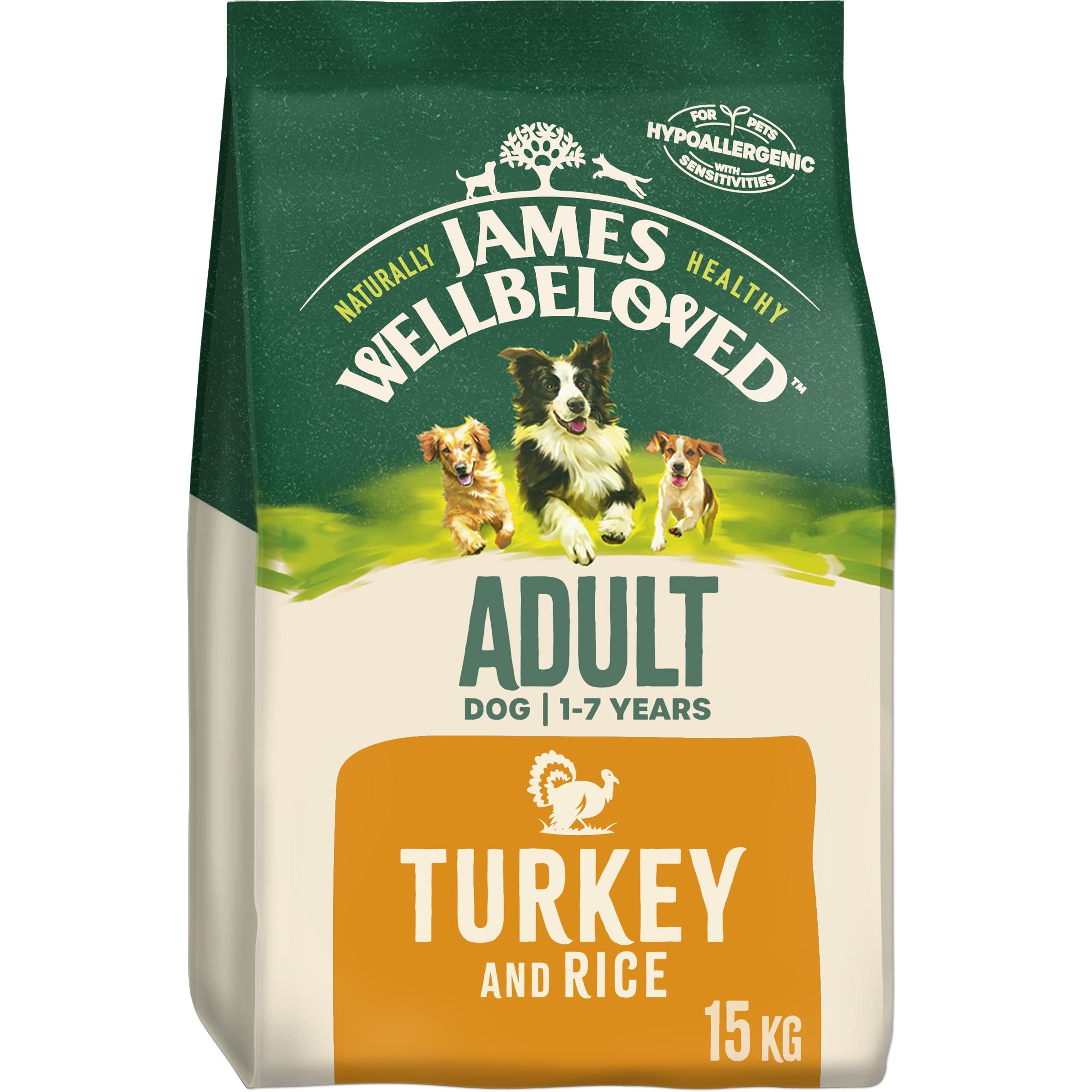 James Wellbeloved Hypoallergenic Adult Dry Dog Food - 15kg Turkey & Rice Formula for Sensitive Stomachs - Grain Free Bulk Dog Food Pack for Large Breed Dogs - Perfect for Daily Feeding & Allergy Relief