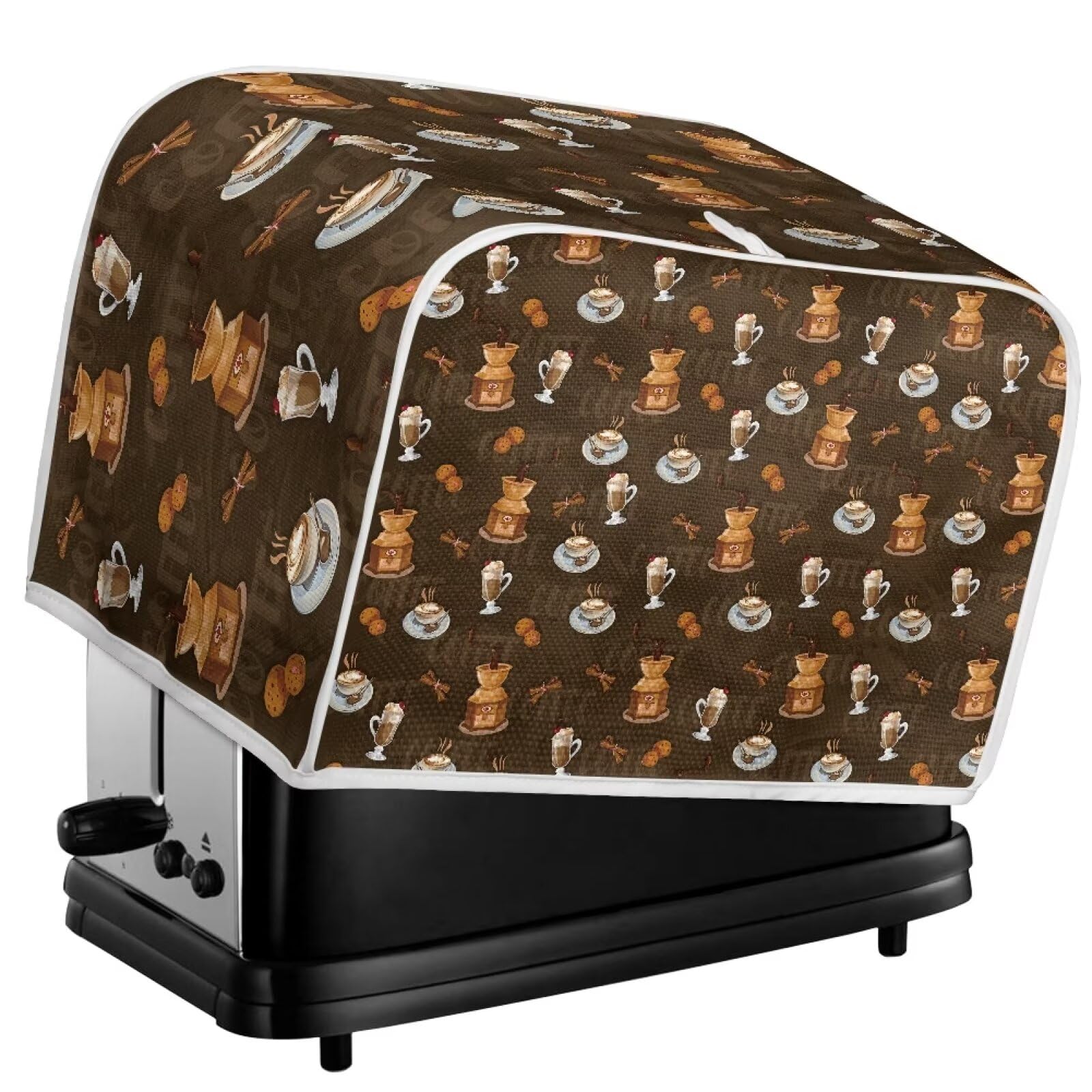 ZDCUSTOM Stain-Resistant Oven Cover & Bread Machine Protector - 2-Slice Toaster Cover with Top Hook, Coffee Time Theme - Perfect for Kitchen Countertop Protection & Small Appliance Organization