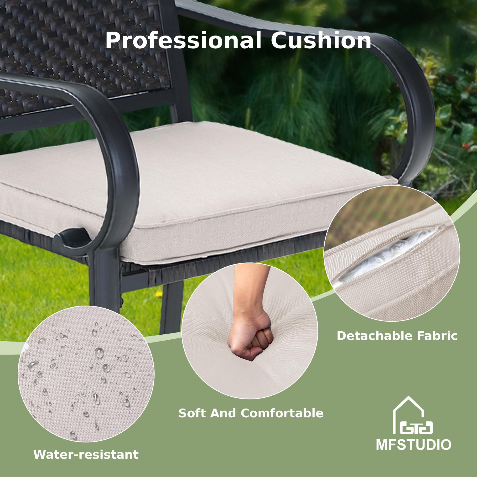 MFSTUDIO 2-Piece Patio Chair Set - All-Weather Wicker Outdoor Dining Chairs with Beige Cushions & Metal Frame, 350lb Weight Capacity, Brown - Perfect for Backyard, Garden, Poolside & Patio Relaxation