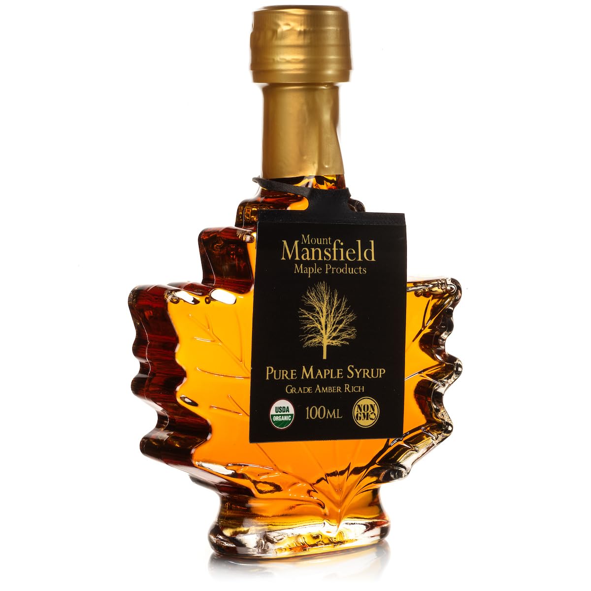 Organic Pure Vermont Maple Syrup in 100ml Glass Leaf Bottles - Set of 24 - Mansfield Maple - Perfect for Wedding Favors, Gourmet Gifts & Breakfast Pancake Topping