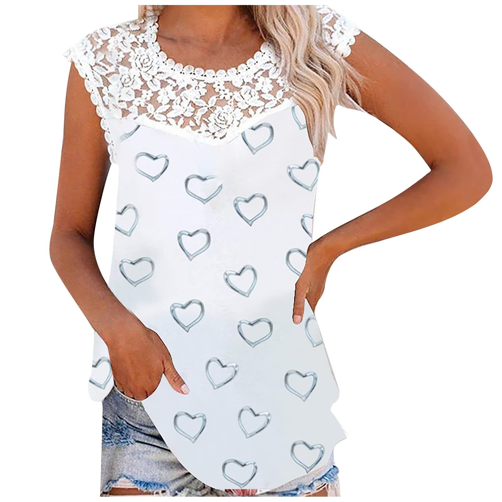 Women's Floral Lace Crewneck Cap Sleeve T-Shirt - Sexy Summer Blouse for Casual Wear, Date Night & Beach Outfits