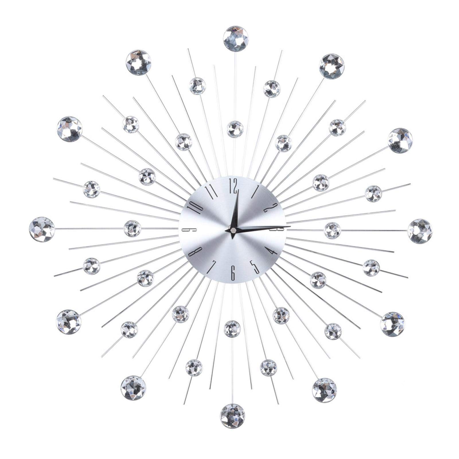 Sparkling Bling Silver Diamond Wall Clock - Elegant Metallic Decorative Clock for Living Room, Bedroom, Home Office & Classroom - Perfect Home Decor & Gift Idea for Housewarming, Wedding & Birthday