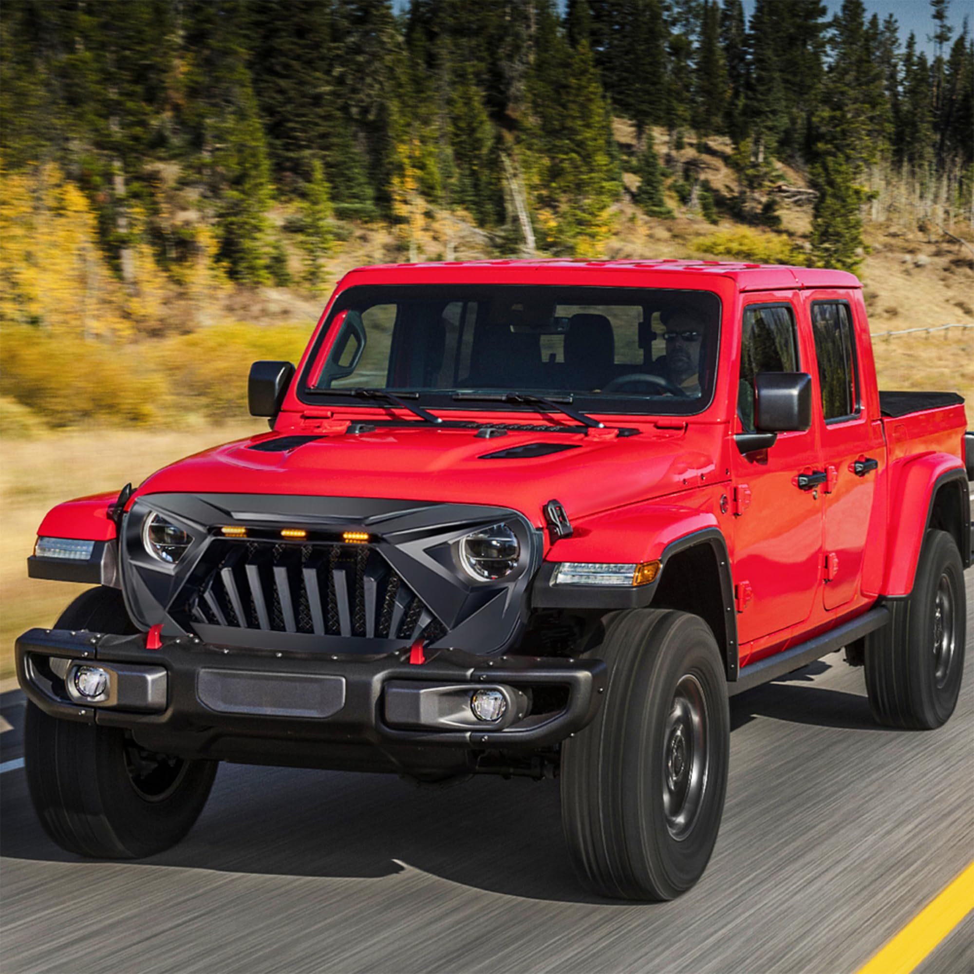 Jeep Goliath Grille with LED Amber Lights - Compatible with 2018+ Wrangler JL & 2020+ Gladiator JT (No TrailCam) - Matte Black | Off-Road Upgrade for Jeep Enthusiasts