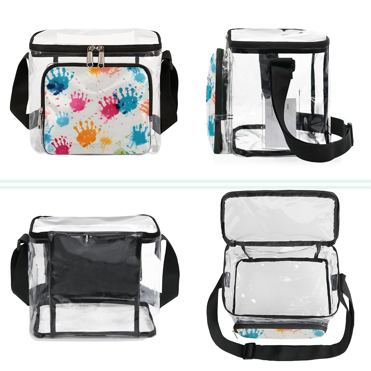 Vibrant Hand-Painted Clear Tote Bag with Handles - Transparent Crossbody Shoulder Bag for Lunch, Beach & Outdoor Activities | Perfect for Travel, Picnics, Concerts & Sports Events | Stadium Approved Multipurpose Carryall