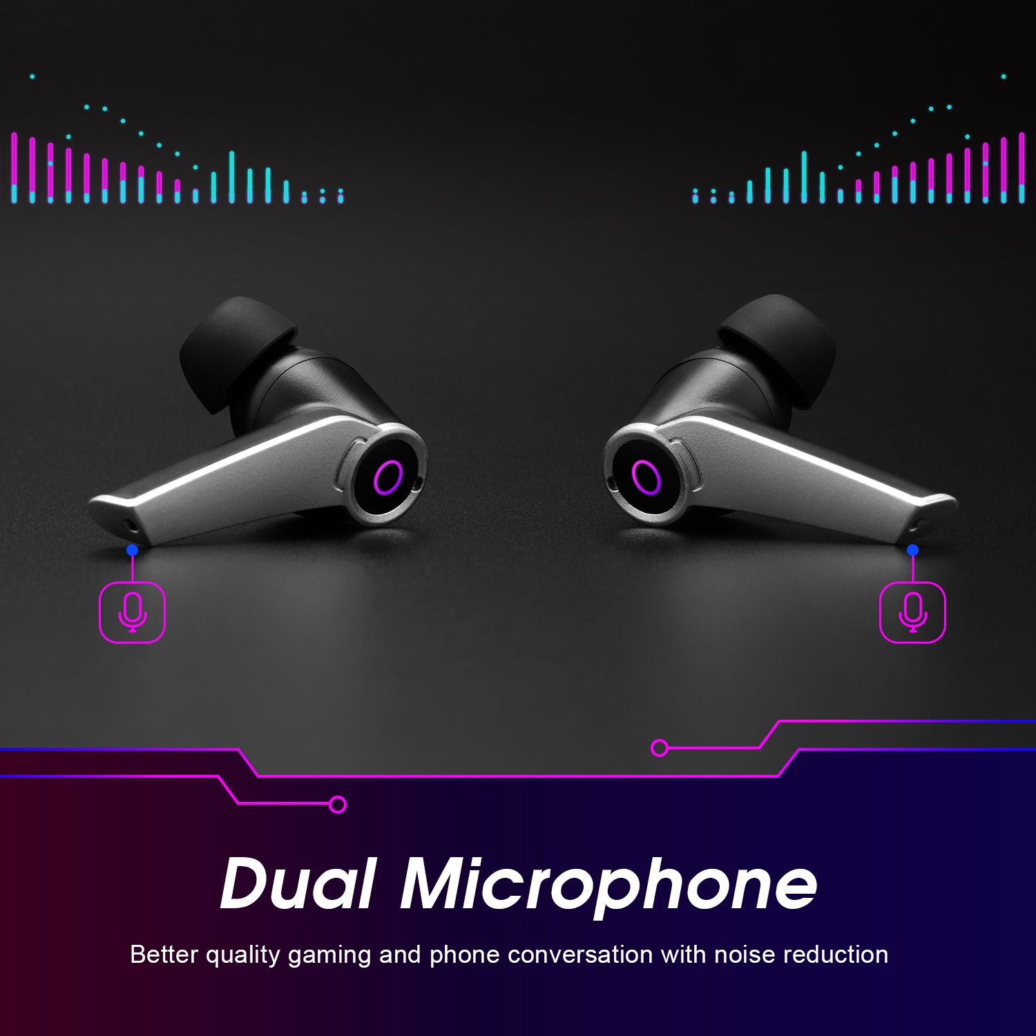 August EPG500 Bluetooth Gaming Earphones with Dual Microphone & USB-C Charging Case - Wireless Headphones for Mobile Gaming, Work Calls & Music Listening