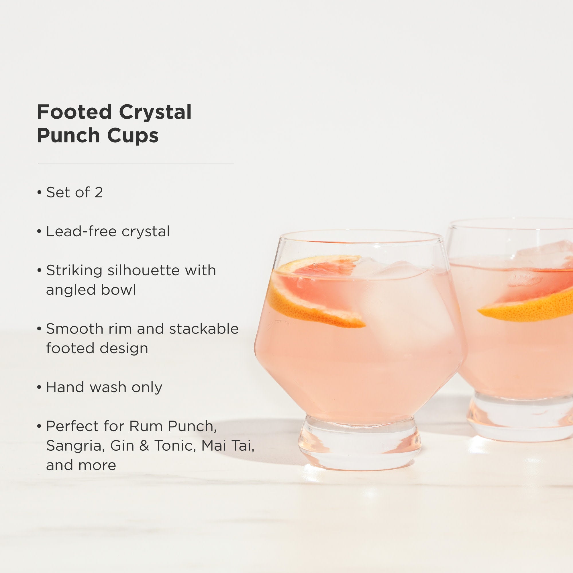 Elegant Raye Footed Crystal Punch Glasses Set of 2 - Perfect for Cocktail Parties, Weddings & Home Decor
