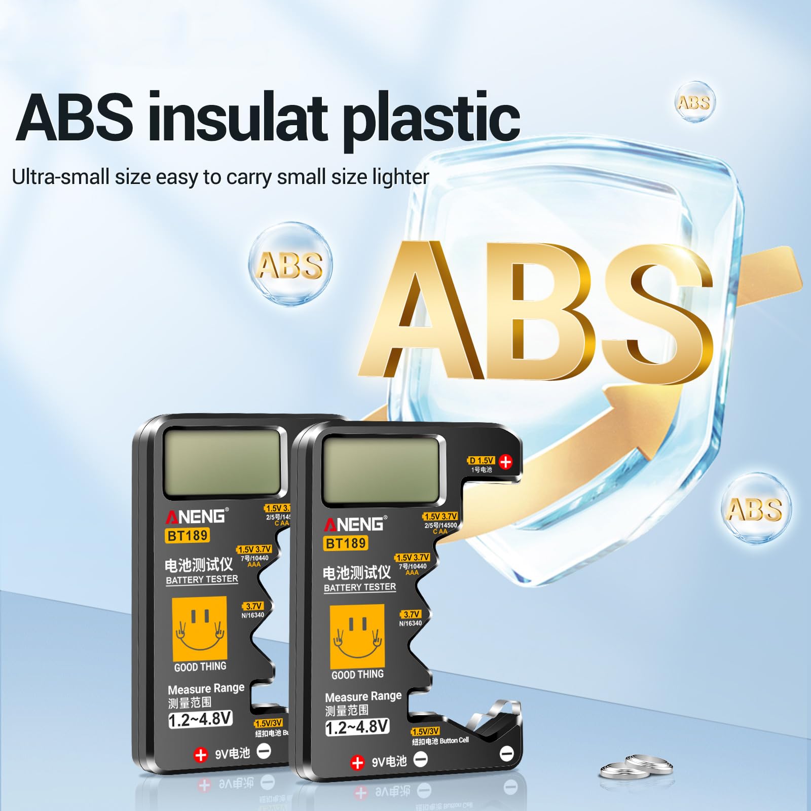 Digital AA Battery Tester with LCD Display - Check Voltage for AA/AAA/C/D/9V/Button Cell Batteries - Perfect for Home, Office, and Emergency Kits