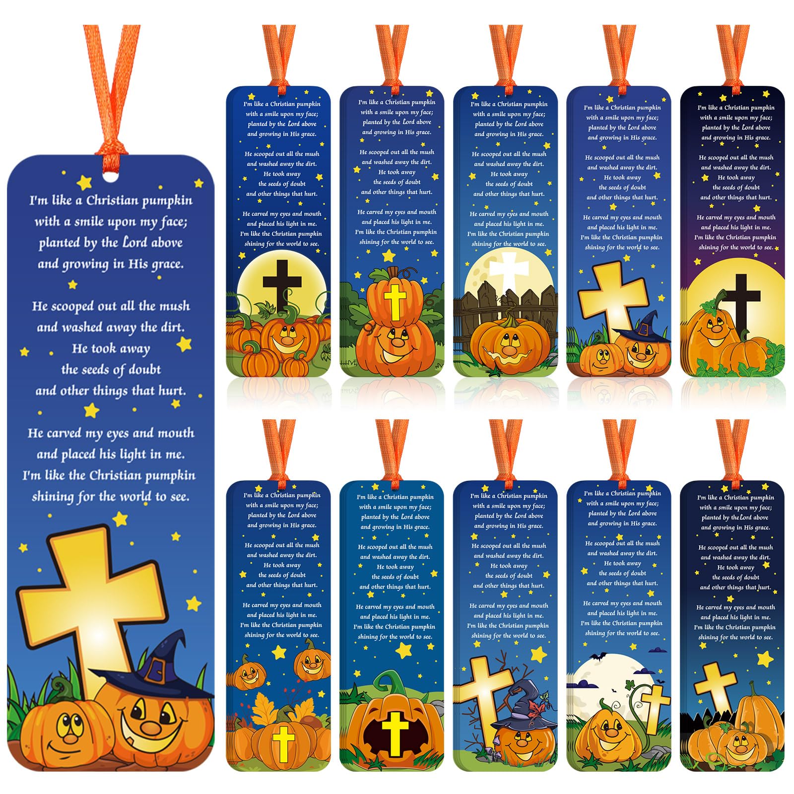 200 Pcs Pumpkin Prayer Bookmarks with Bible Verses - Christian Halloween Bookmarks Bulk for Kids, Sunday School, Bible Study - Perfect for Halloween Gifts, Religious Events & Fall Activities
