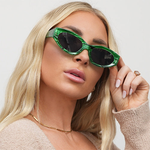 Kat x Money Moves Green Cat Eye Sunglasses for Women - Trendy Retro Vintage Style UV Protection - Perfect for Beach, Driving & Summer Fashion