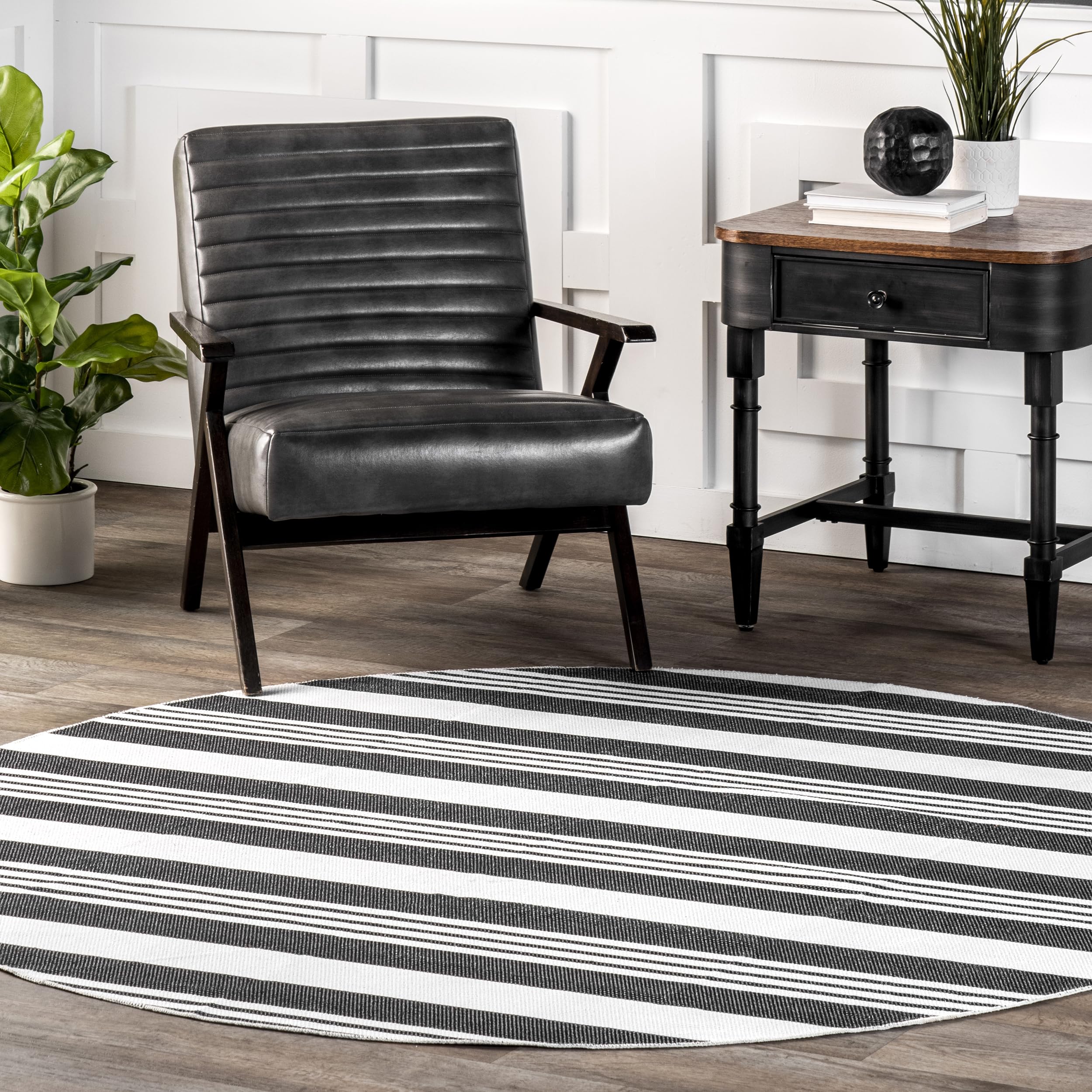 nuLOOM 8' Round SpinClean Machine Washable Stain-Resistant Area Rug with Non-Slip Backing - Soft Low Profile Carpet for Living Room, Bedroom, Dining Room - Perfect for High Traffic Areas & Pet-Friendly Homes (Lena Charcoal)