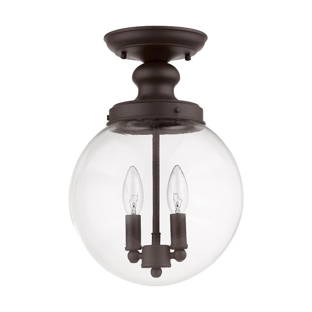 Livex Lighting 50903-07 Bronze Flush Mount Ceiling Light with Clear Glass Shade - Perfect for Bedroom, Hallway & Entryway Lighting