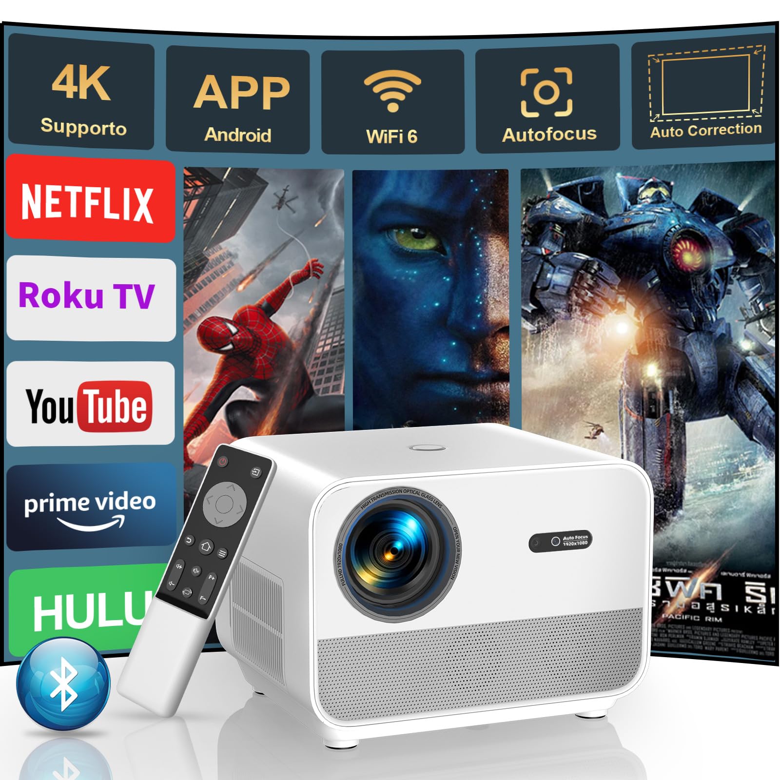 FunFlix A1 4K Android TV Projector - 800 ANSI Lumens, 1080P Native, 5G WiFi & Bluetooth, Auto Focus, Dust-Proof, 50% Zoom | Compatible with Phone/TV/HDMI/USB | Perfect for Outdoor Movies, Home Theater, Gaming & Presentations