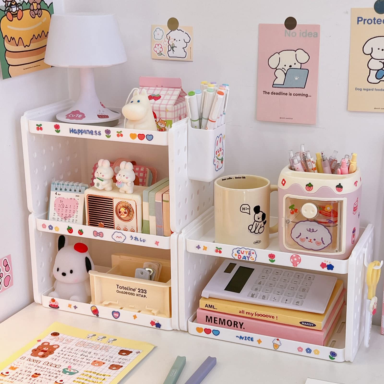 Plastic Desktop Organizer Shelf with Pen Holder - 2-Tier Combinable Storage for Office, Desk, Tabletop & Dorm Room | Perfect for Organizing Stationery, Files & Office Supplies (Pink)