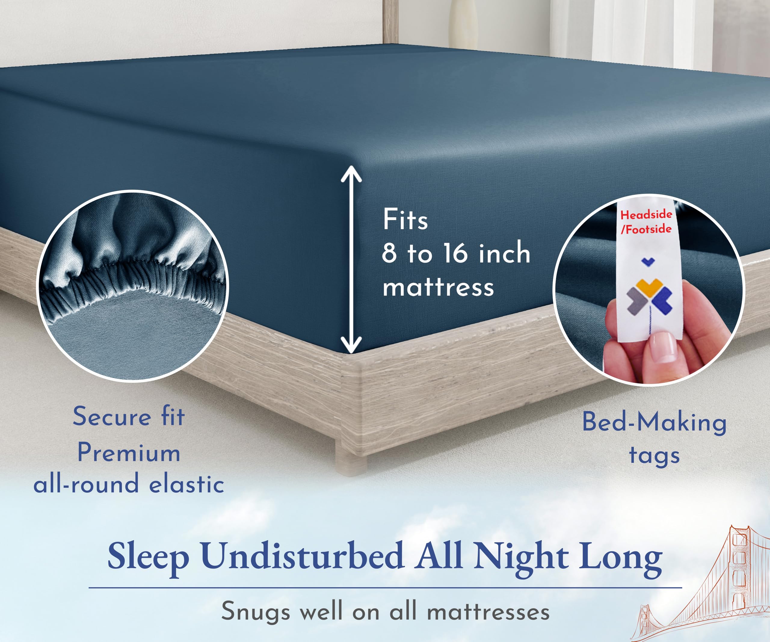 California Design Den 100% Cotton Sateen Fitted Sheet Queen Size - 400 Thread Count, Deep Pocket, Soft & Durable with No Pop-Off Elastic - Perfect for Master Bedrooms, Guest Rooms & Vacation Homes (Peacock Blue)