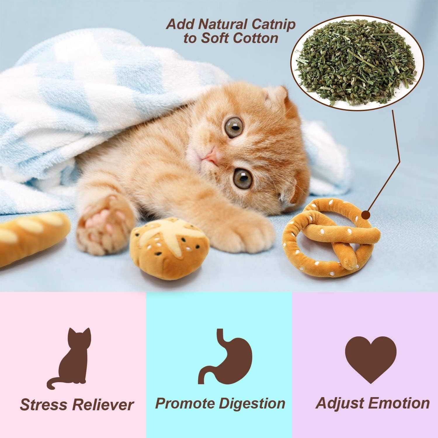 Premium Catnip Toys for Indoor Cats - Interactive Kitten Chew, Bite & Kick Toys (Baguette, Croissant, Pretzel, Toast, Cinnamon Roll Plush) - Best Cat Lover Gifts & Pet Birthday Presents - Perfect for Playtime, Training & Stress Relief