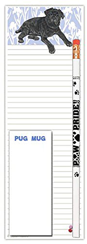 Pug Themed Notepad and Pencil Gift Set - Cute Black Dog Stationery for Journaling, Note Taking & Office Use