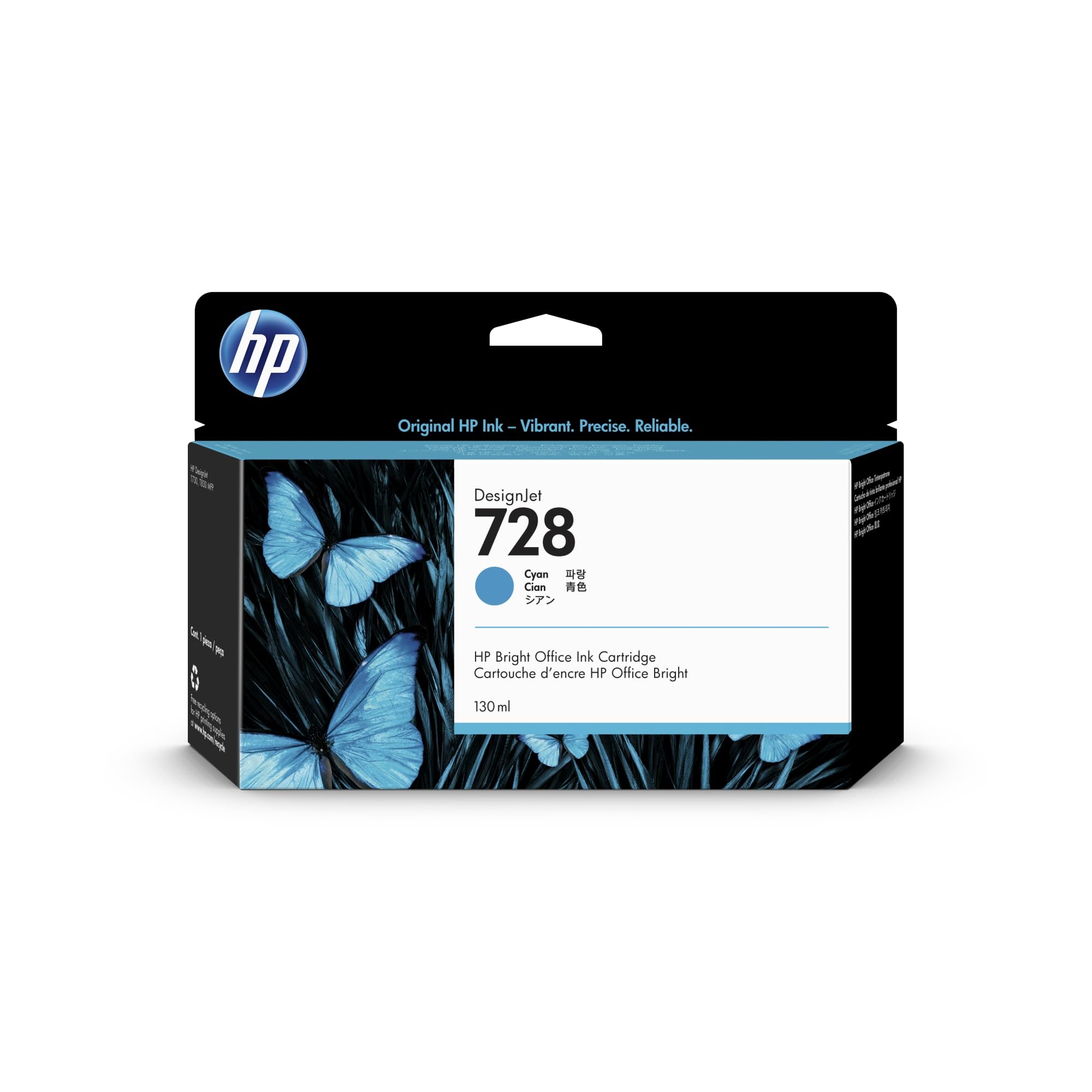 Original HP 728 Cyan Ink Cartridge (F9J67A) - 130ml High-Yield for HP Printers | Ideal for Home, Office & School Printing