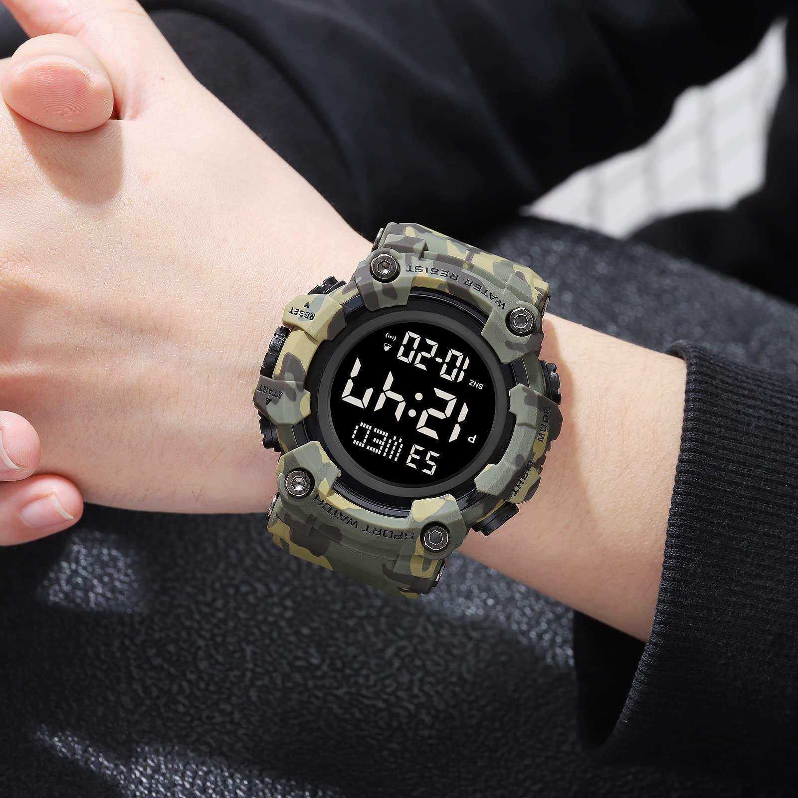 Gosasa Men's Sports Watch - Waterproof Digital LED Stopwatch with Countdown, 12/24 Hour Display, Multifunctional Wristwatch for Running, Swimming & Outdoor Activities