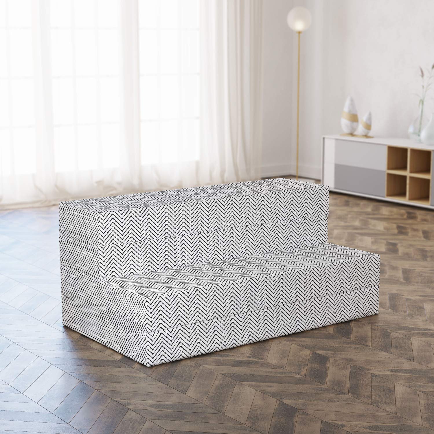 Ambesonne Modern Foldable Mattress - Black and White Zig Zag Triangle Print, 78.7