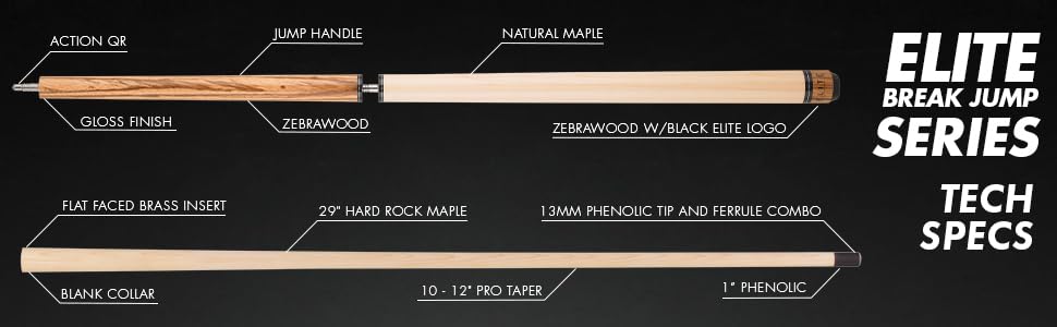 Elite ELBJZ Break Jump Pool Cue - Premium Maple Wood with Zebrawood Inlays for Powerful Breaks & Jumps | Perfect for Professional Billiards & Tournament Play