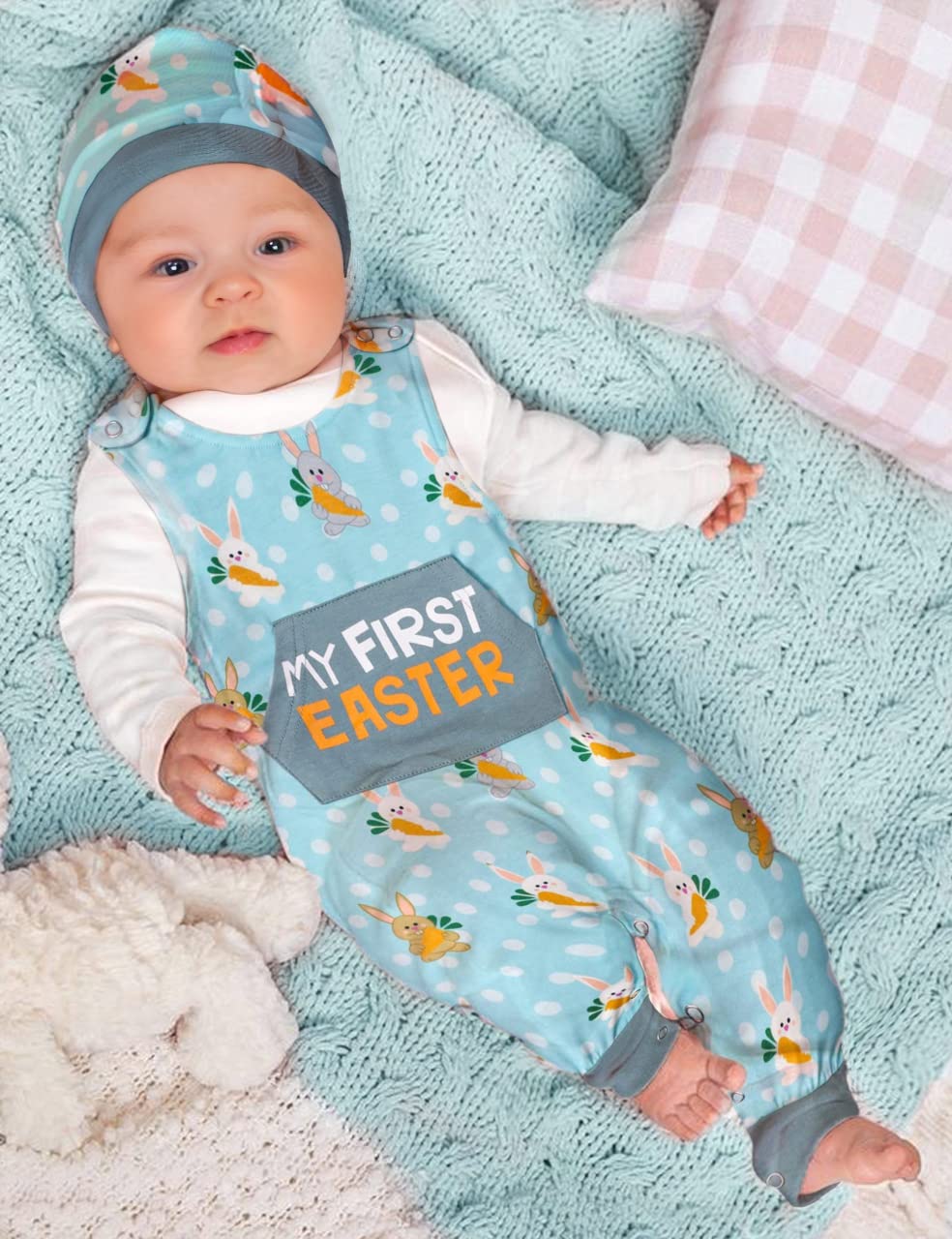 Adorable Easter Outfit for Baby Boys & Girls - My First Easter 3-Piece Romper Set with Long Sleeves | Perfect for Easter Photos, Church Celebrations & Spring Family Gatherings
