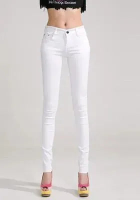 Stylish Women's Skinny Jeans in White - High Waist Stretch Denim Pants for Casual Wear & Night Out